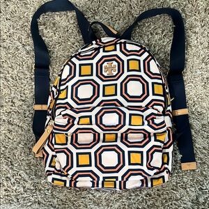Tory Burch Yellow and Blue Geometric Backpack